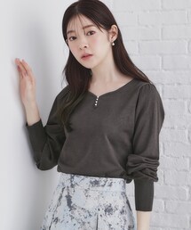 《5color/XS-LLsize》パール調デザインハートネックニット【洗濯機洗い可】