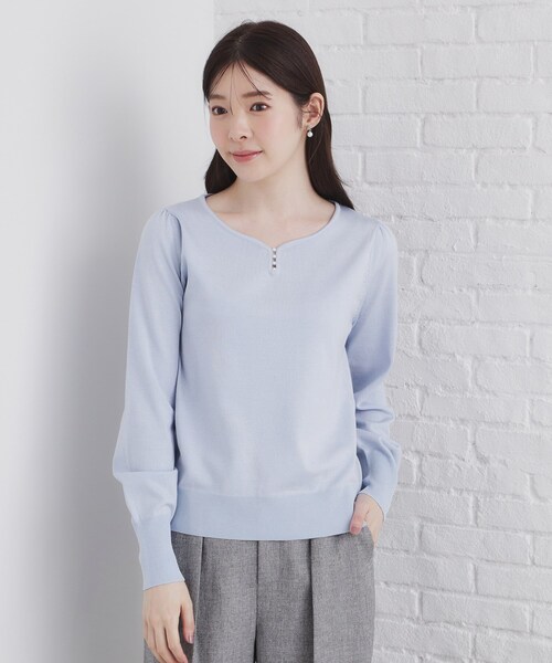 セール】《5color/XS-LLsize》パール調デザインハートネックニット