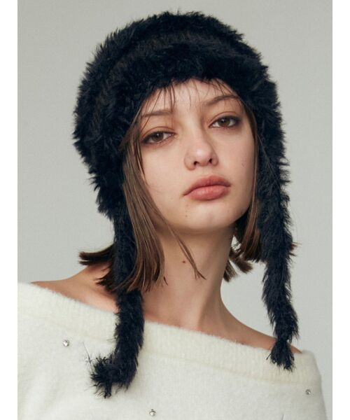 EMODA（エモダ）の「シャギーストライプニットキャップ（ニットキャップ/ビーニー・レディース・ブラック/アイボリー・FREE）」の5枚目の写真