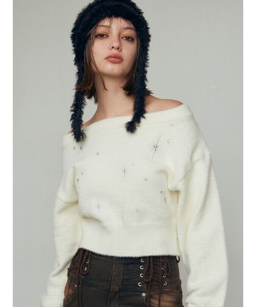 EMODA（エモダ）の「シャギーストライプニットキャップ（ニットキャップ/ビーニー・レディース・ブラック/アイボリー・FREE）」の6枚目の写真