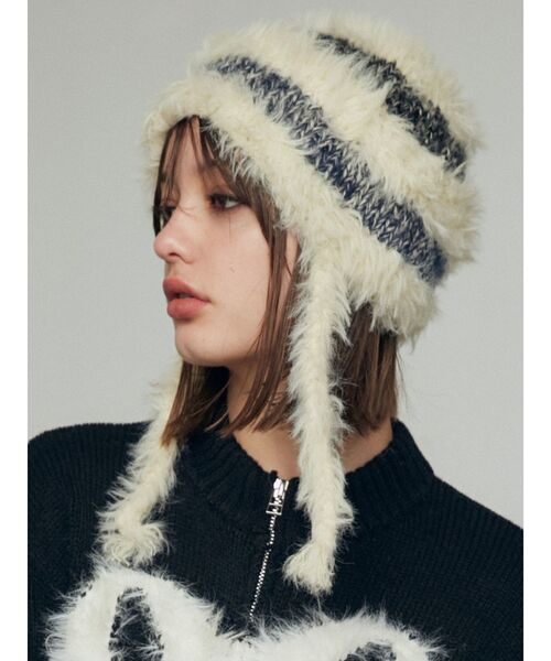 EMODA（エモダ）の「シャギーストライプニットキャップ（ニットキャップ/ビーニー・レディース・ブラック/アイボリー・FREE）」の10枚目の写真