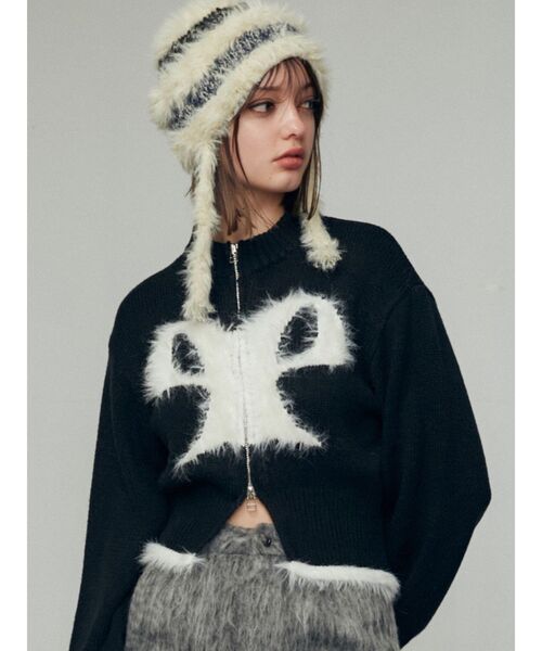 EMODA（エモダ）の「シャギーストライプニットキャップ（ニットキャップ/ビーニー・レディース・ブラック/アイボリー・FREE）」の11枚目の写真