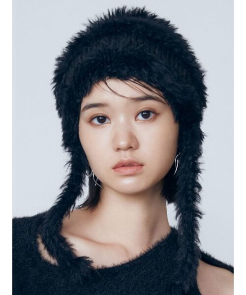 EMODA（エモダ）の「シャギーストライプニットキャップ（ニットキャップ/ビーニー・レディース・ブラック/アイボリー・FREE）」の13枚目の写真