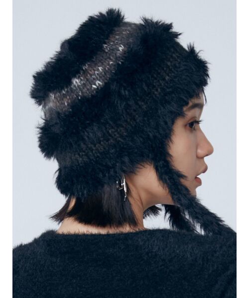 EMODA（エモダ）の「シャギーストライプニットキャップ（ニットキャップ/ビーニー・レディース・ブラック/アイボリー・FREE）」の14枚目の写真