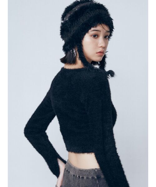 EMODA（エモダ）の「シャギーストライプニットキャップ（ニットキャップ/ビーニー・レディース・ブラック/アイボリー・FREE）」の15枚目の写真