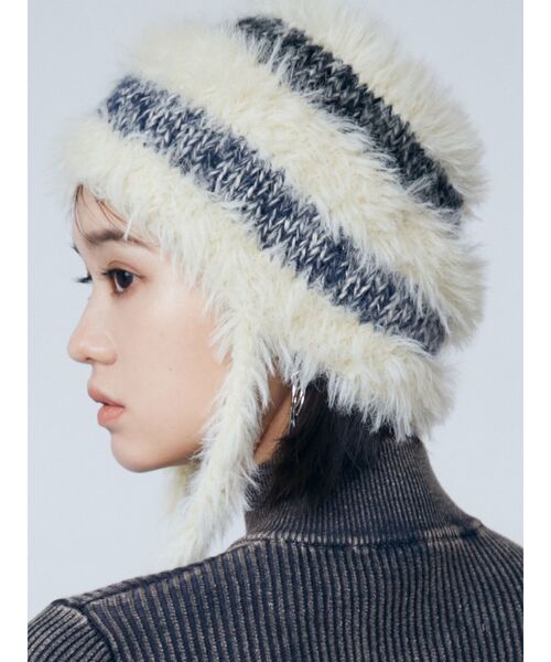 EMODA（エモダ）の「シャギーストライプニットキャップ（ニットキャップ/ビーニー・レディース・ブラック/アイボリー・FREE）」の20枚目の写真