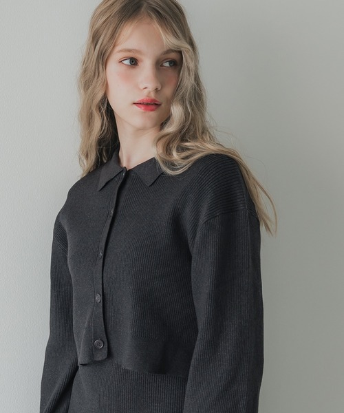 coca（coca）（コカ）の「【WEB限定セール】2点セット リブニット＆ポロカーディガン セットアップ（ワンピース・レディース・ブラック/チャコール・M/L）」の11枚目の写真