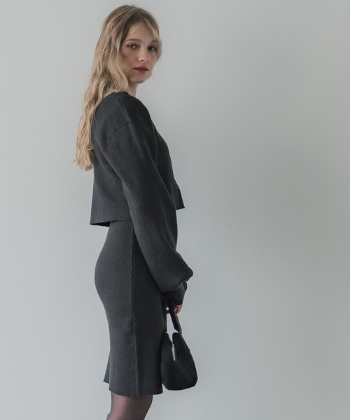 coca（coca）（コカ）の「【WEB限定セール】2点セット リブニット＆ポロカーディガン セットアップ（ワンピース・レディース・ブラック/チャコール・M/L）」の10枚目の写真