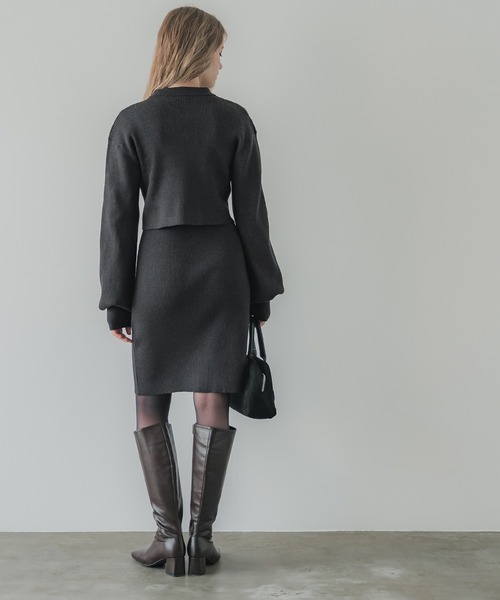 coca（coca）（コカ）の「【WEB限定セール】2点セット リブニット＆ポロカーディガン セットアップ（ワンピース・レディース・ブラック/チャコール・M/L）」の12枚目の写真