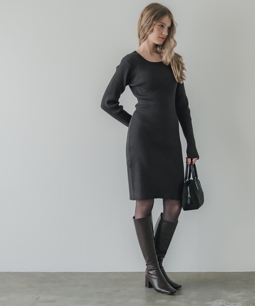 coca（coca）（コカ）の「【WEB限定セール】2点セット リブニット＆ポロカーディガン セットアップ（ワンピース・レディース・ブラック/チャコール・M/L）」の13枚目の写真