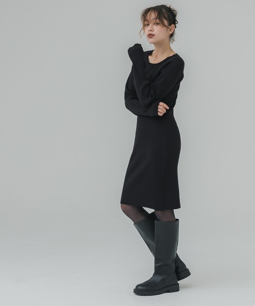 coca（coca）（コカ）の「【WEB限定セール】2点セット リブニット＆ポロカーディガン セットアップ（ワンピース・レディース・ブラック/チャコール・M/L）」の3枚目の写真
