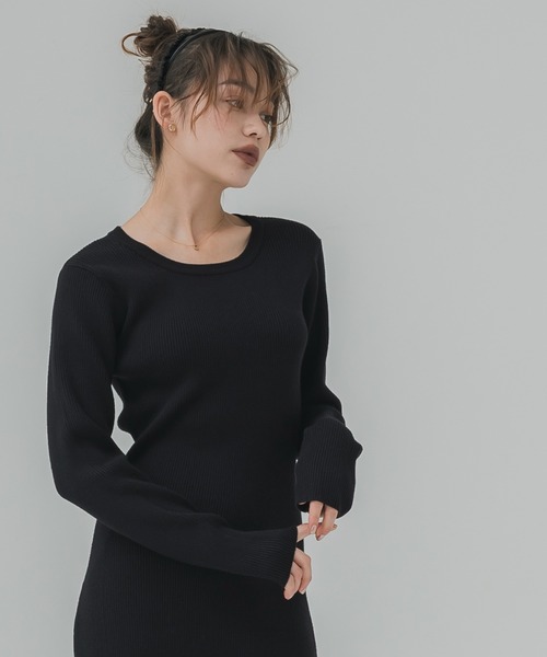 coca（coca）（コカ）の「【WEB限定セール】2点セット リブニット＆ポロカーディガン セットアップ（ワンピース・レディース・ブラック/チャコール・M/L）」の4枚目の写真
