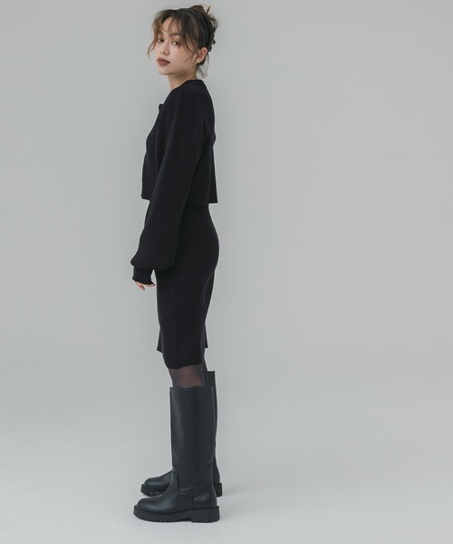 coca（coca）（コカ）の「【WEB限定セール】2点セット リブニット＆ポロカーディガン セットアップ（ワンピース・レディース・ブラック/チャコール・M/L）」の7枚目の写真