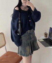 nemne store | 《Delfy》肩ベロアリボンニットカーディガン(カーディガン/ボレロ)