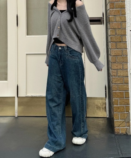 nemne store（ネンネストア）の「《Delfy》肩ベロアリボンニットカーディガン（カーディガン/ボレロ・レディース・グレー/ネイビー・フリー）」の9枚目の写真