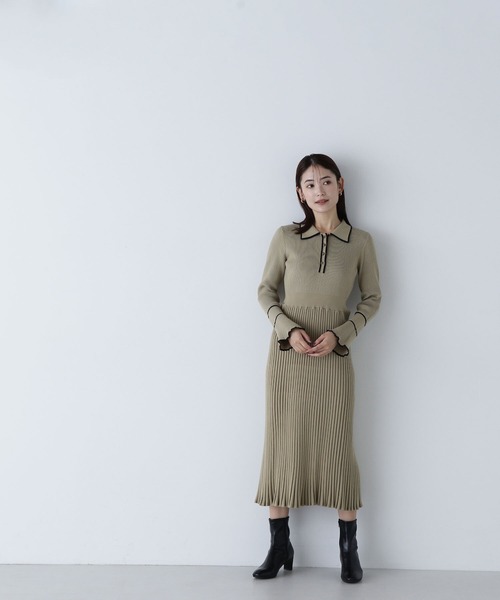 NATURAL BEAUTY BASIC（ナチュラルビューティーベーシック）の「◇ポロバイカラーニットワンピース（ワンピース・レディース・ベージュ系その他/グリーン系その他3/ブラック系その他・MEDIUM）」の20枚目の写真