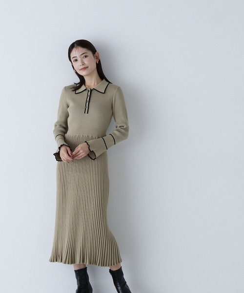 NATURAL BEAUTY BASIC（ナチュラルビューティーベーシック）の「◇ポロバイカラーニットワンピース（ワンピース・レディース・ベージュ系その他/グリーン系その他3/ブラック系その他・MEDIUM）」の21枚目の写真