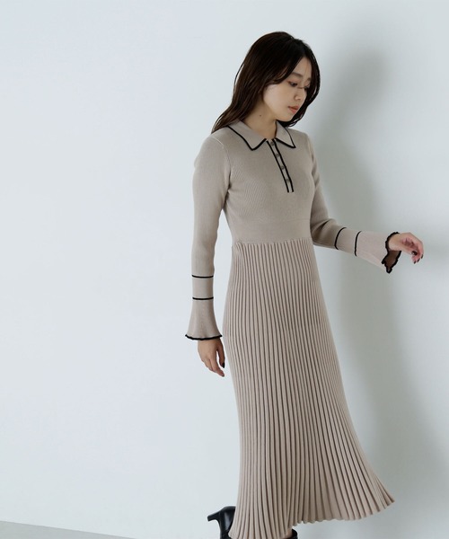 NATURAL BEAUTY BASIC（ナチュラルビューティーベーシック）の「◇ポロバイカラーニットワンピース（ワンピース・レディース・ベージュ系その他/グリーン系その他3/ブラック系その他・MEDIUM）」の13枚目の写真