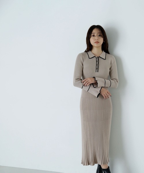 NATURAL BEAUTY BASIC（ナチュラルビューティーベーシック）の「◇ポロバイカラーニットワンピース（ワンピース・レディース・ベージュ系その他/グリーン系その他3/ブラック系その他・MEDIUM）」の15枚目の写真