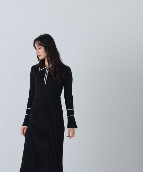 NATURAL BEAUTY BASIC（ナチュラルビューティーベーシック）の「◇ポロバイカラーニットワンピース（ワンピース・レディース・ベージュ系その他/グリーン系その他3/ブラック系その他・MEDIUM）」の8枚目の写真