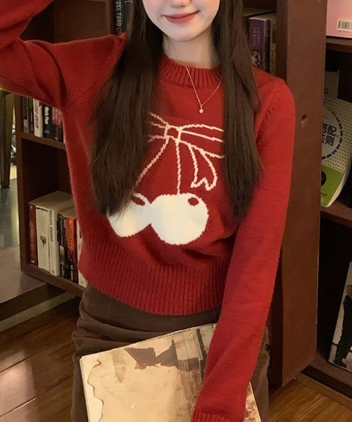 Vipoa(ヴィポア)の「girly cherry セーター(ニット/セーター・レディース・レッド/ブラック・FREE)」の10枚目の写真