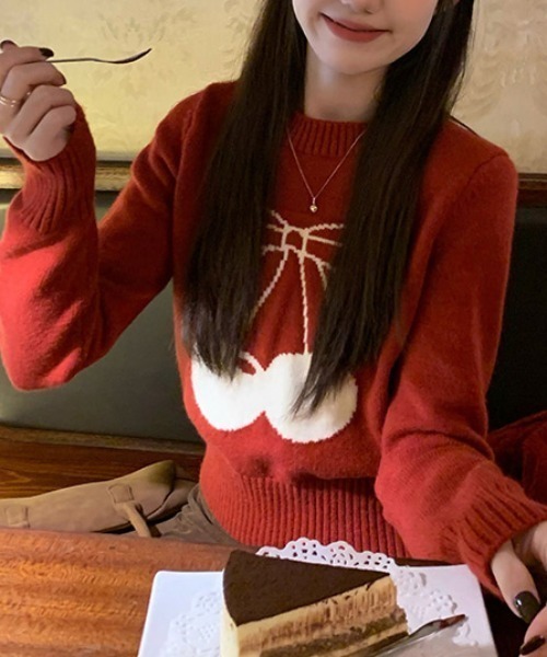 Vipoa(ヴィポア)の「girly cherry セーター(ニット/セーター・レディース・レッド/ブラック・FREE)」の12枚目の写真