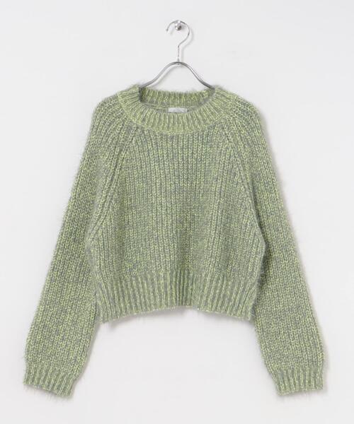 ITEMS URBANRESEARCH（アイテムズ アーバンリサーチ）の「ミックスシャギーショートニット（ニット/セーター・レディース・チャコールグレー/グリーン系その他/ピンク・FREE）」の9枚目の写真