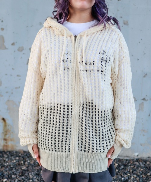 セール】Z)【BLINGLEADS】メッシュ編みニットZIPパーカー