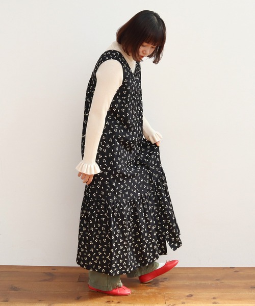 ドゥロワー　ノースリーブ　ジャガード　花柄　ワンピース グリーン　36サイズ ドゥロワー ノースリーブ ジャガード 花柄 ワンピース グリーン