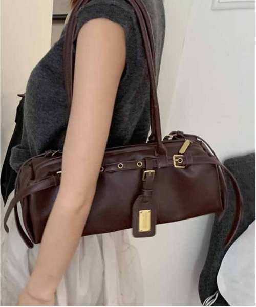 FREE STYLISTS(フリー スタイリスト)の「《横長バッグ》クラシカルレトロダブル バックル ボストンバッグ(ボストンバッグ・レディース・ワイン/ブラック・FREE)」の6枚目の写真