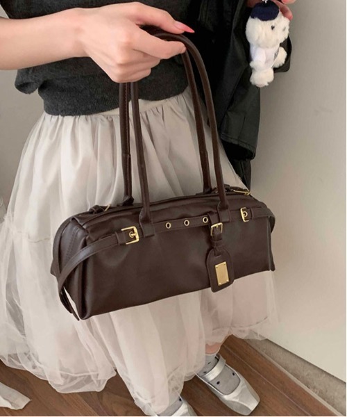 FREE STYLISTS(フリー スタイリスト)の「《横長バッグ》クラシカルレトロダブル バックル ボストンバッグ(ボストンバッグ・レディース・ワイン/ブラック・FREE)」の10枚目の写真