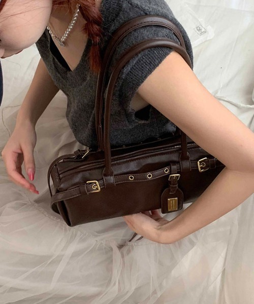 FREE STYLISTS(フリー スタイリスト)の「《横長バッグ》クラシカルレトロダブル バックル ボストンバッグ(ボストンバッグ・レディース・ワイン/ブラック・FREE)」の12枚目の写真