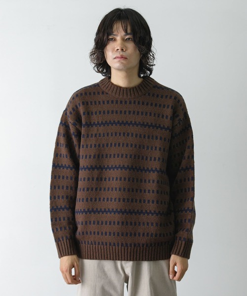 URBAN RESEARCH DOORS(アーバンリサーチドアーズ)の「ウールブレンド柄ニットプルオーバー(ニット/セーター・メンズ・ブラウン系その他/グレー系その他・MEDIUM/LARGE)」の8枚目の写真