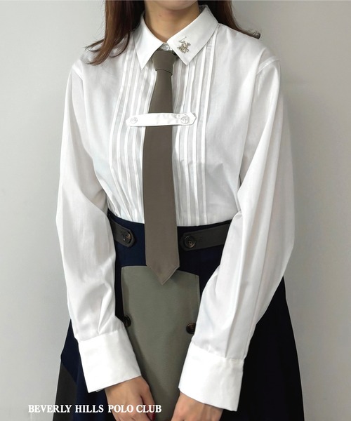 【セール】【BEVERLY HILLS POLO CLUB】ネクタイ付きピンタックシャツ（シャツ/ブラウス）｜BEVERLY HILLS POLO CLUB（ビバリーヒルズポロクラブ）