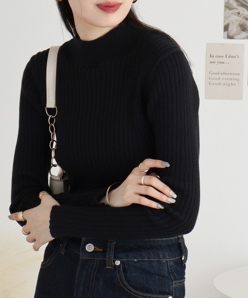 atONE(アットワン)の「ハイネックリブニットトップス(ニット/セーター・レディース・ブラック/グレイッシュベージュ/ダークグリーン/杢グレー/オフホワイト/ベージュ/バーガンディー・M/L/LL)」の12枚目の写真