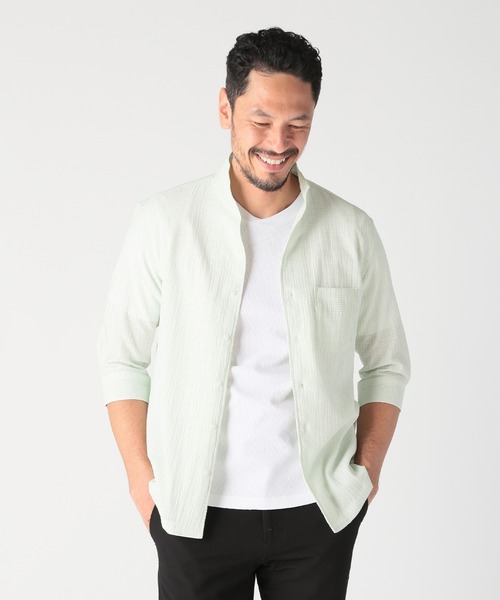 MEN'S BIGI（メンズビギ）の「シェブロン柄リンクスジャカードTシャツ<接触冷感><抗菌防臭>（Tシャツ/カットソー・メンズ・ダークネイビー/グリーン/ホワイト/グレー・04/03/02/01）」の9枚目の写真