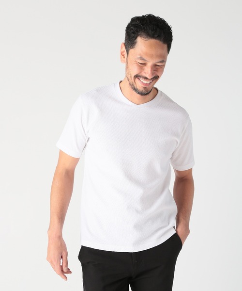 MEN'S BIGI（メンズビギ）の「シェブロン柄リンクスジャカードTシャツ<接触冷感><抗菌防臭>（Tシャツ/カットソー・メンズ・ダークネイビー/グリーン/ホワイト/グレー・04/03/02/01）」の10枚目の写真