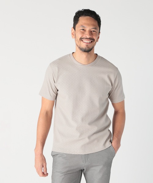 MEN'S BIGI（メンズビギ）の「シェブロン柄リンクスジャカードTシャツ<接触冷感><抗菌防臭>（Tシャツ/カットソー・メンズ・ダークネイビー/グリーン/ホワイト/グレー・04/03/02/01）」の12枚目の写真