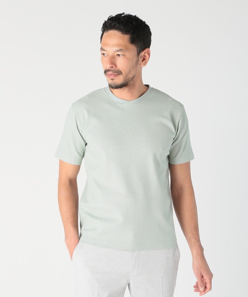 MEN'S BIGI（メンズビギ）の「シェブロン柄リンクスジャカードTシャツ<接触冷感><抗菌防臭>（Tシャツ/カットソー・メンズ・ダークネイビー/グリーン/ホワイト/グレー・04/03/02/01）」の14枚目の写真