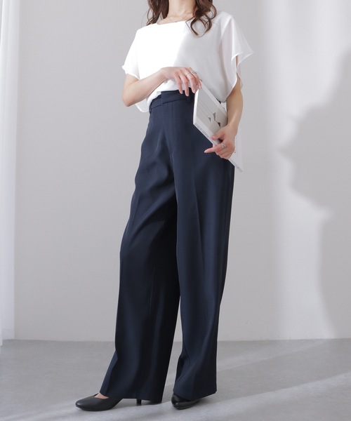 Lace Ladies(レースレディース)の「ソリッドカラー ハイウエスト ワイド ストレート パンツ(スラックス・レディース・ネイビー/ブラウン/ブラック/チャコールグレー・S/M/L)」の5枚目の写真