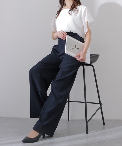 Lace Ladies(レースレディース)の「ソリッドカラー ハイウエスト ワイド ストレート パンツ(スラックス・レディース・ネイビー/ブラウン/ブラック/チャコールグレー・S/M/L)」の7枚目の写真