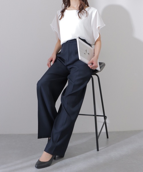 Lace Ladies(レースレディース)の「ソリッドカラー ハイウエスト ワイド ストレート パンツ(スラックス・レディース・ネイビー/ブラウン/ブラック/チャコールグレー・S/M/L)」の8枚目の写真