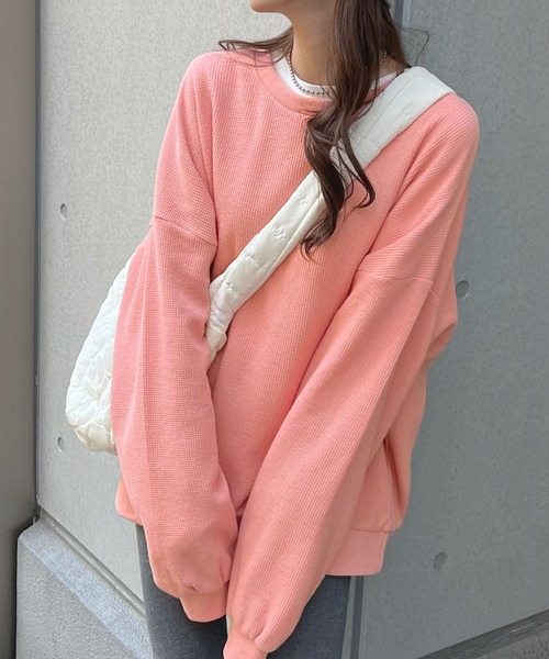 Futier land(フューティアランド)の「薄手オーバーサイズワッフルスウエット(スウェット・レディース・グレー/チャコールグレー/ピンク・FREE)」の3枚目の写真