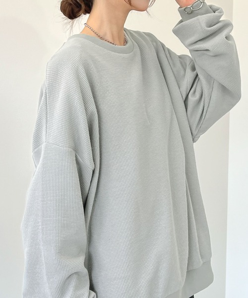 Futier land(フューティアランド)の「薄手オーバーサイズワッフルスウエット(スウェット・レディース・グレー/チャコールグレー/ピンク・FREE)」の22枚目の写真