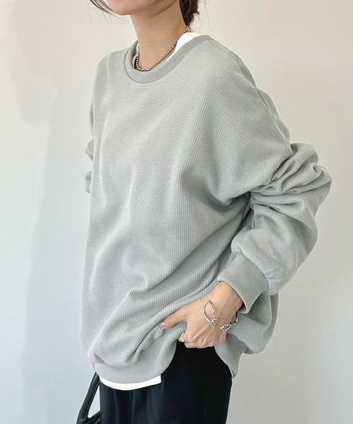 Futier land(フューティアランド)の「薄手オーバーサイズワッフルスウエット(スウェット・レディース・グレー/チャコールグレー/ピンク・FREE)」の20枚目の写真