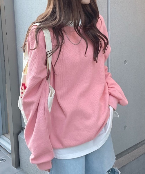 Futier land(フューティアランド)の「薄手オーバーサイズワッフルスウエット(スウェット・レディース・グレー/チャコールグレー/ピンク・FREE)」の5枚目の写真