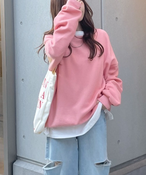 Futier land(フューティアランド)の「薄手オーバーサイズワッフルスウエット(スウェット・レディース・グレー/チャコールグレー/ピンク・FREE)」の6枚目の写真