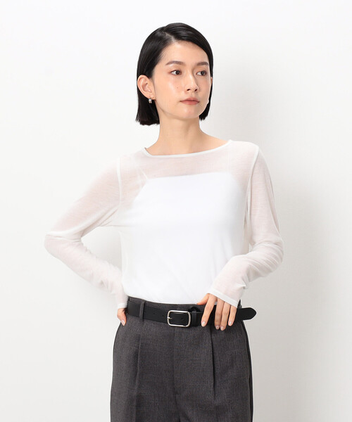 COMME CA ISM(コムサイズム)の「シアー ボートネック カットソー(Tシャツ/カットソー・レディース・ホワイト/ブラック・MEDIUM/LARGE)」の1枚目の写真