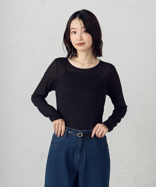 COMME CA ISM(コムサイズム)の「シアー ボートネック カットソー(Tシャツ/カットソー・レディース・ホワイト/ブラック・MEDIUM/LARGE)」の2枚目の写真