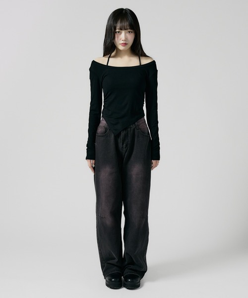 Chick(チック)の「side gathered off-the-shoulder / サイドギャザーオフショルダー(Tシャツ/カットソー・レディース・ホワイト/グレー/ブラック/バーガンディー/ブラウン・FREE)」の15枚目の写真